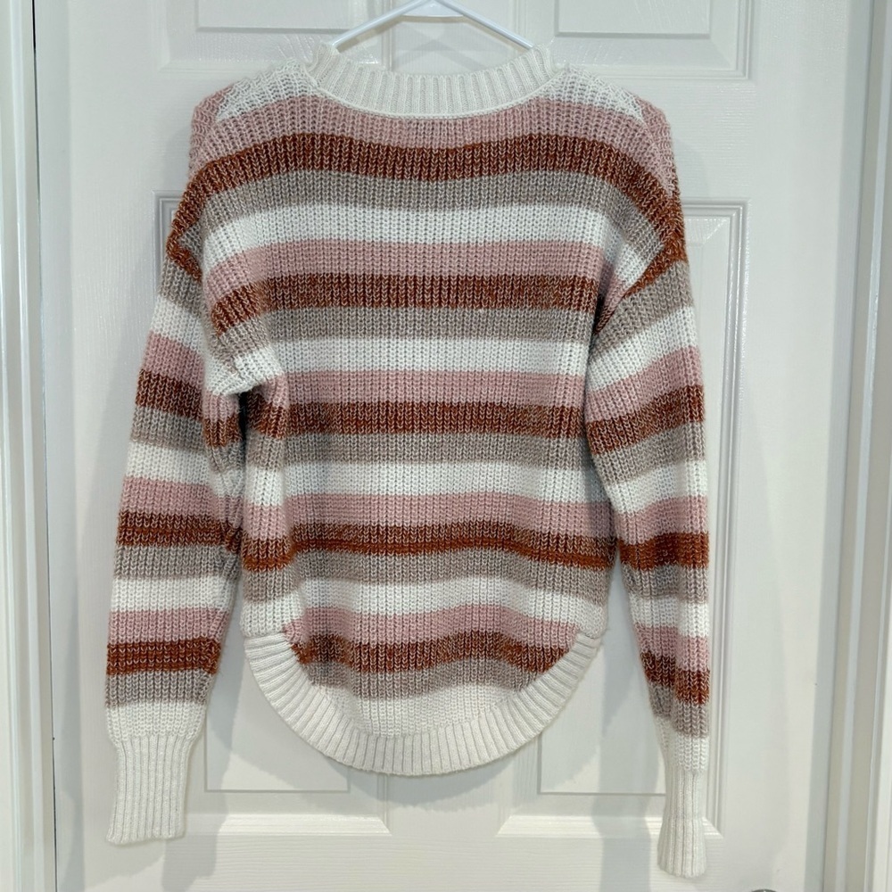 SO Long Sleeve Crew Neck Comfy Brown &Striped Sweaters Set Juniors Women Sz S-M - Picture 6 of 17